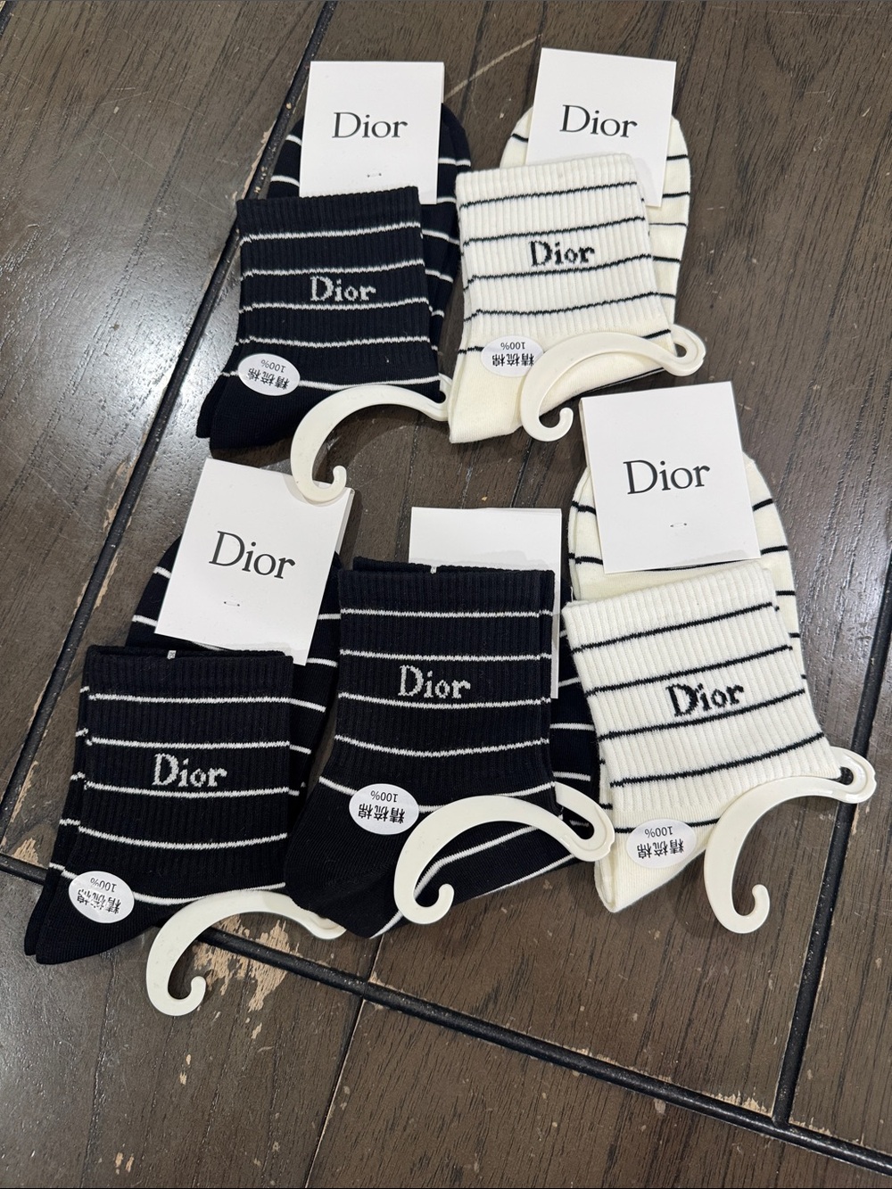 Black and White Striped Crew Socks Pack — Signature Logo